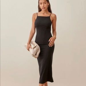 Reformation Linnett Dress Black Ribbed